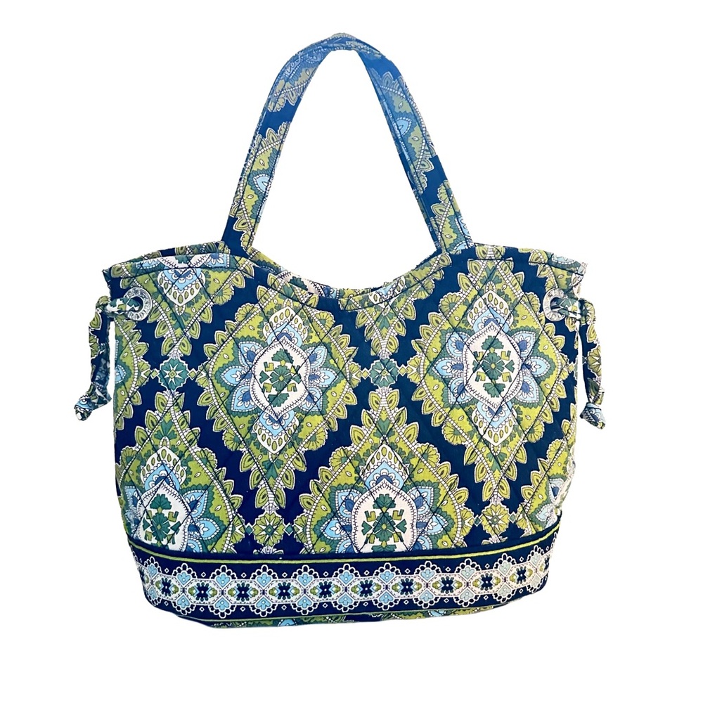 Vera Bradley Sherry Satchel Cambridge MIni Tote Tie Sides Green Blue Black Multi